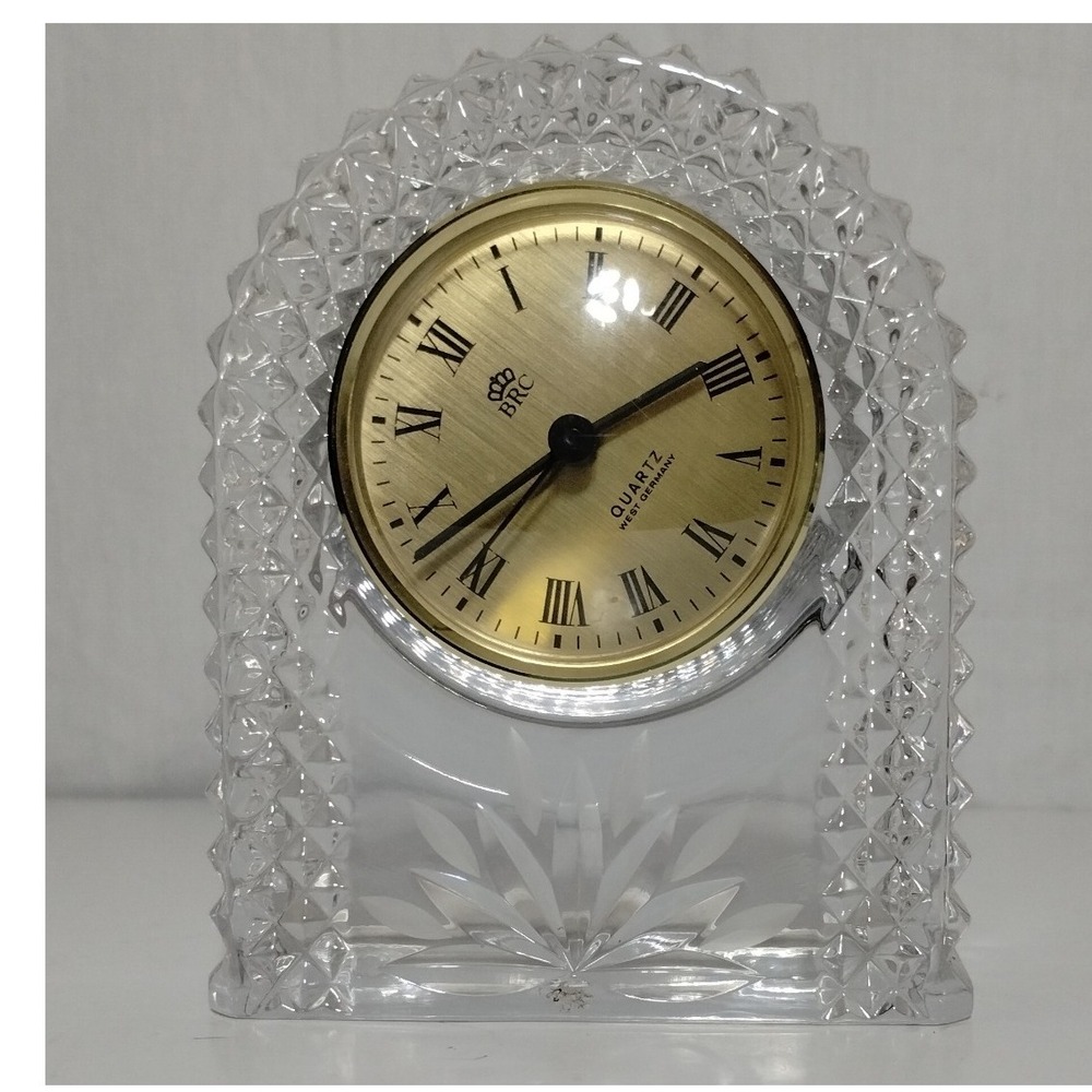 BRC Crystal Table Clock Quartz West‎ Germany Gold Accent Home Decor Not Tested